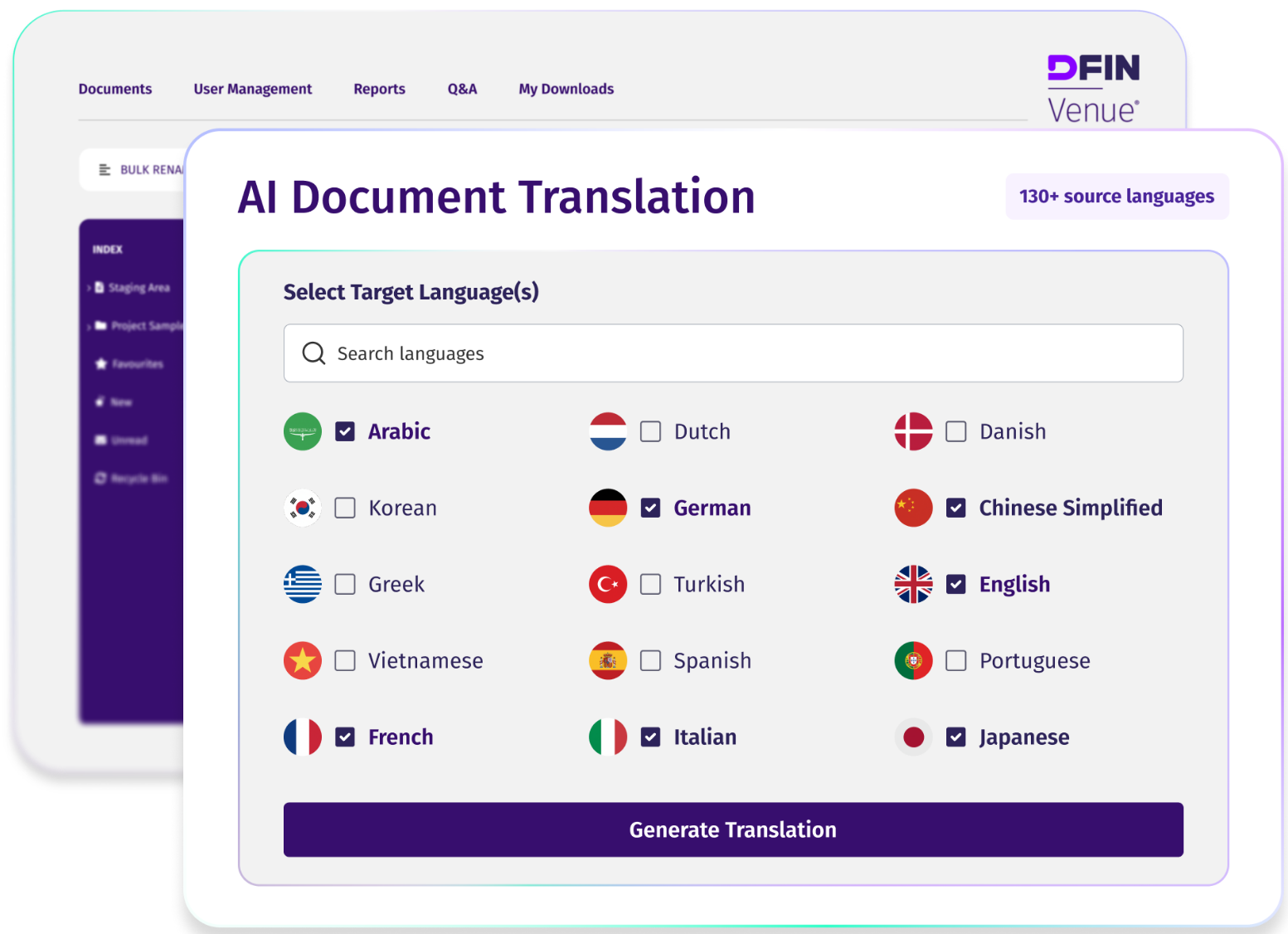 DFIN Venue - 130+ Languages