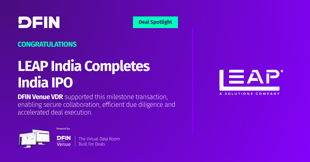 DFIN Deal Highlights - LEAP India IPO supported by Venue VDR
