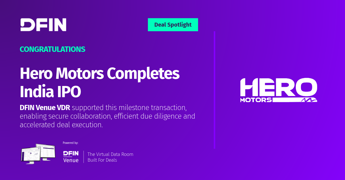 Hero Motors India IPO supported by DFIN Venue