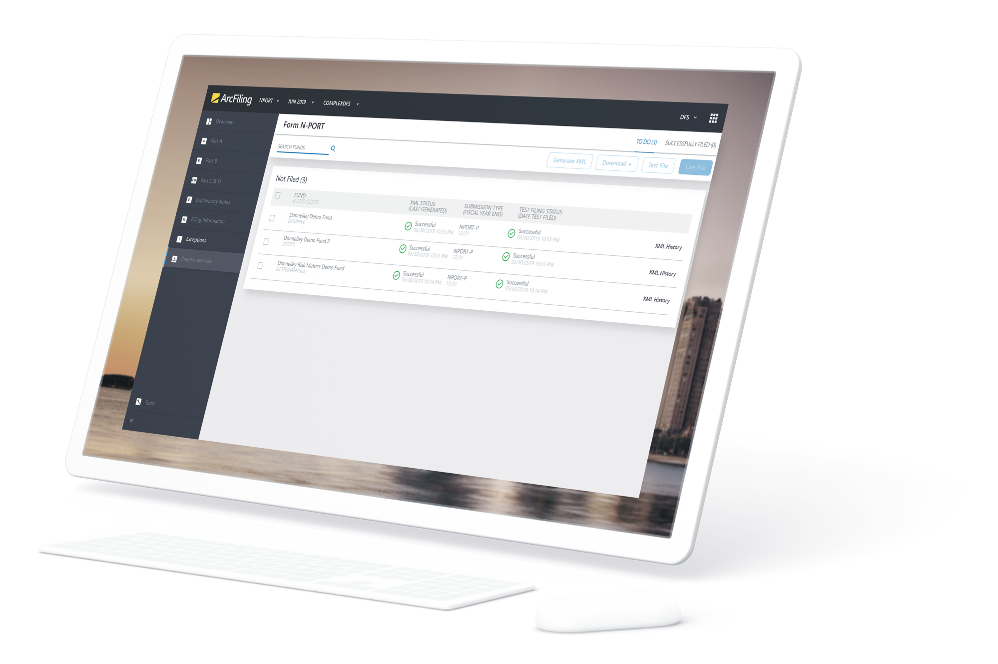 DFIN's Arcfiling to create and self-file high-quality regulatory documents such as Forms N-MFP, N-PORT and N-CEN.