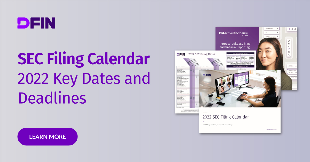 2022 Capital Markets SEC Filing Calendar Donnelley Financial 