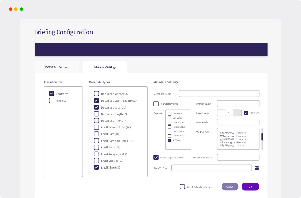 Briefing Configuration Screen