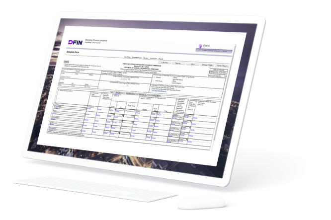 Section 16 filing software on computer screen