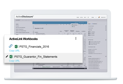 DFIN's ActiveDisclosure product in use showing ActiveLink feature