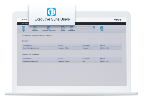 Venue product on a screen showing user management features