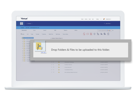 Venue product shown on a screen showing organization functionality