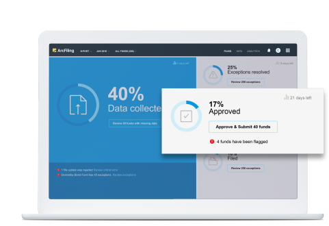 DFIN's ArcFiling software shown on a laptop screen