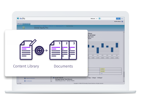 DFIN's ArcPro software showing the sync of multiple documents from one update