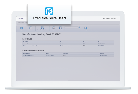 Venue product on a screen showing user management features