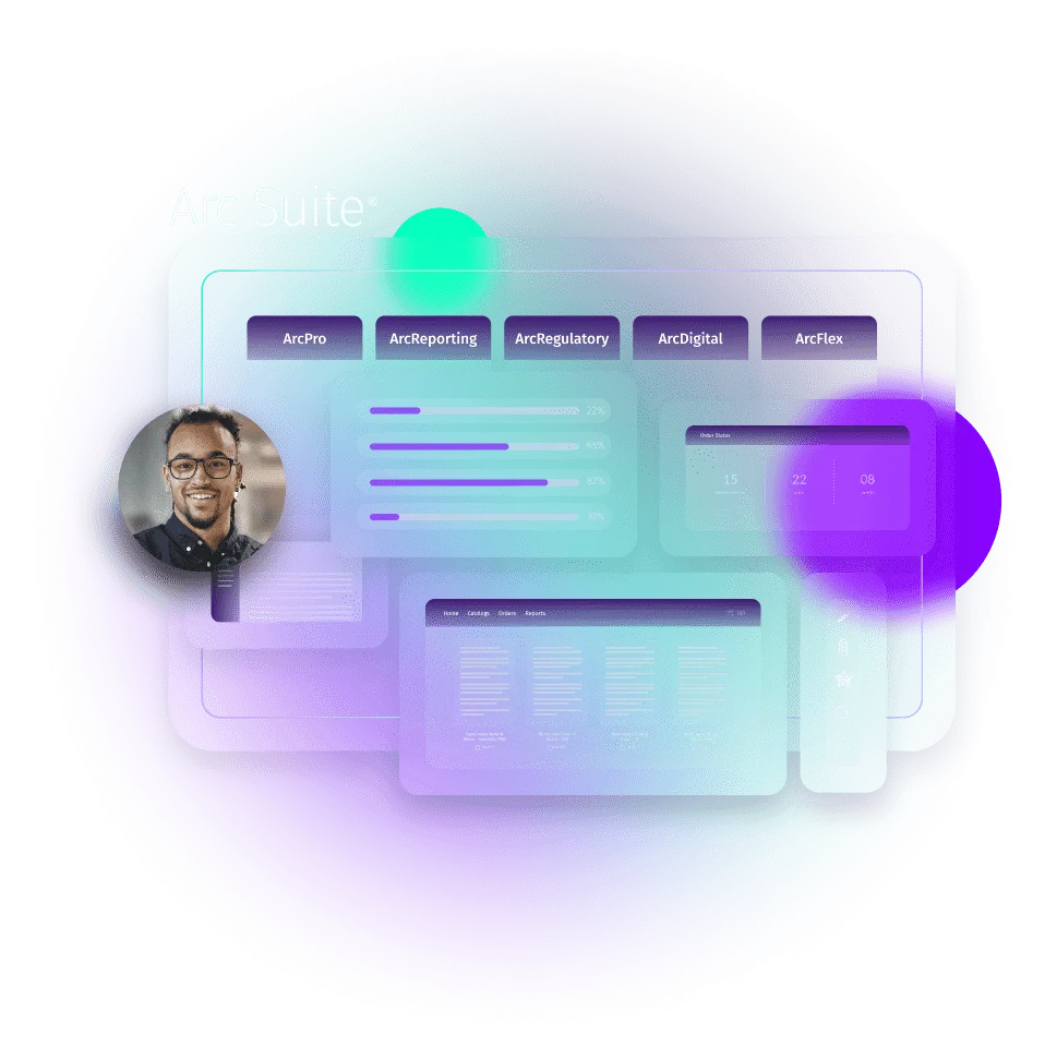 Arc Scuite main screen with several ui elements on top